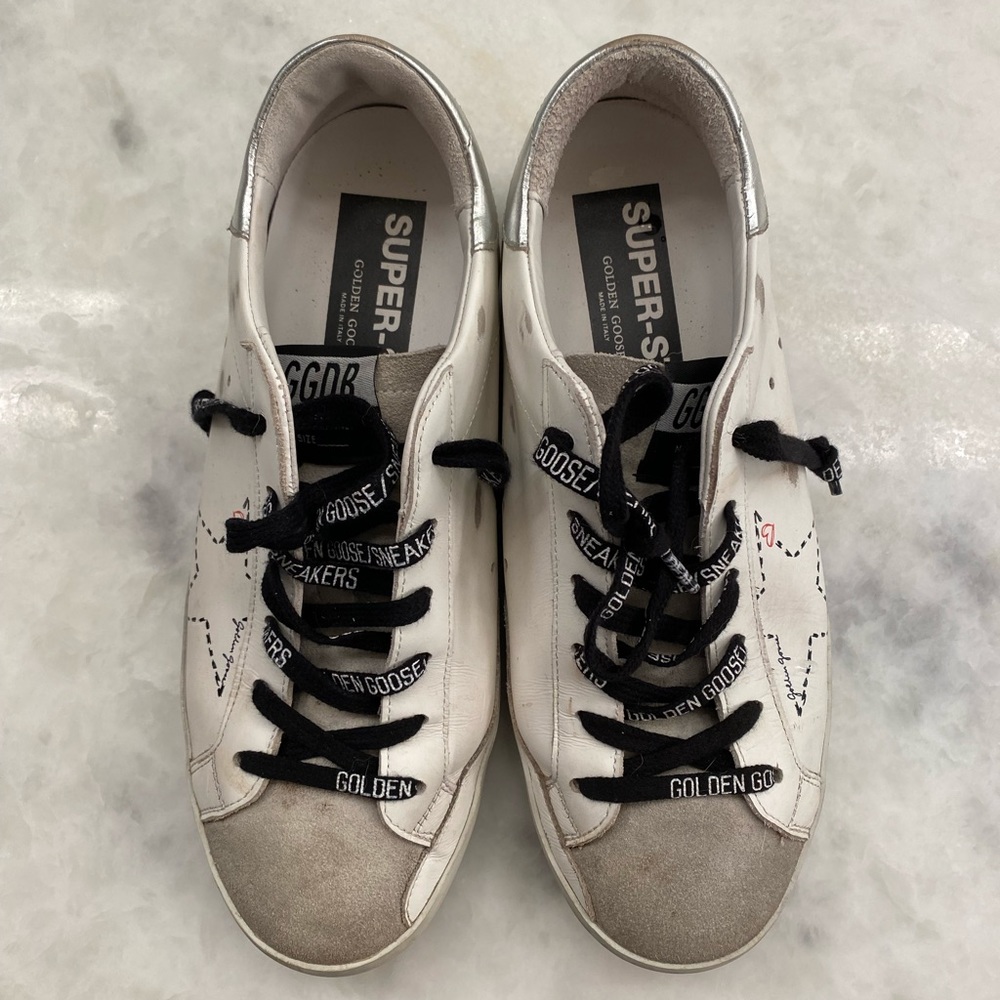 Golden Goose white and silver superstar